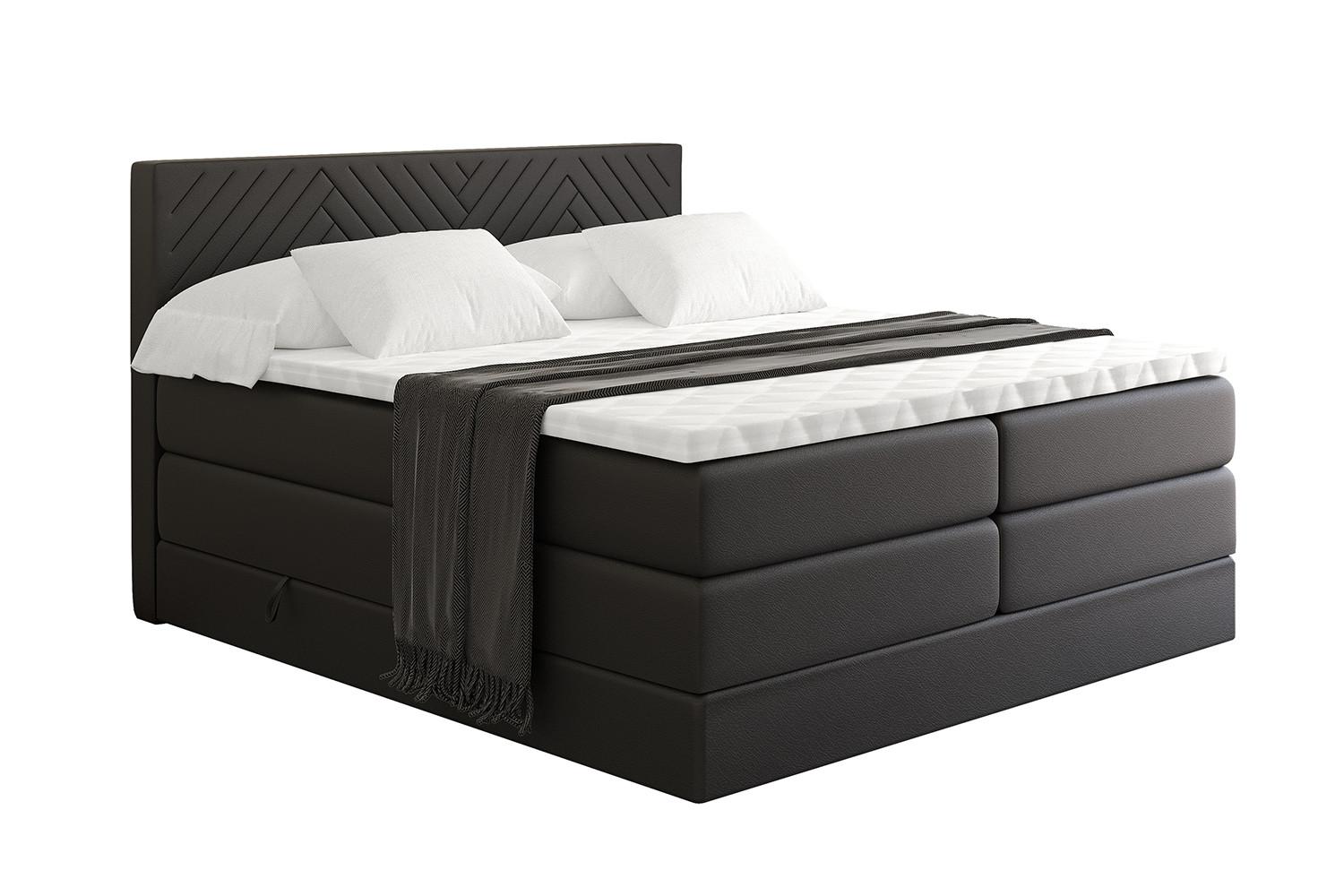BOXSPRINGBETT mit Matratze H3|H4 und Lattenrost - VEXA KING-180x200 - Schwarz - Schwarz, Holzwerkstoff (180/200cm) - ALTDECOR