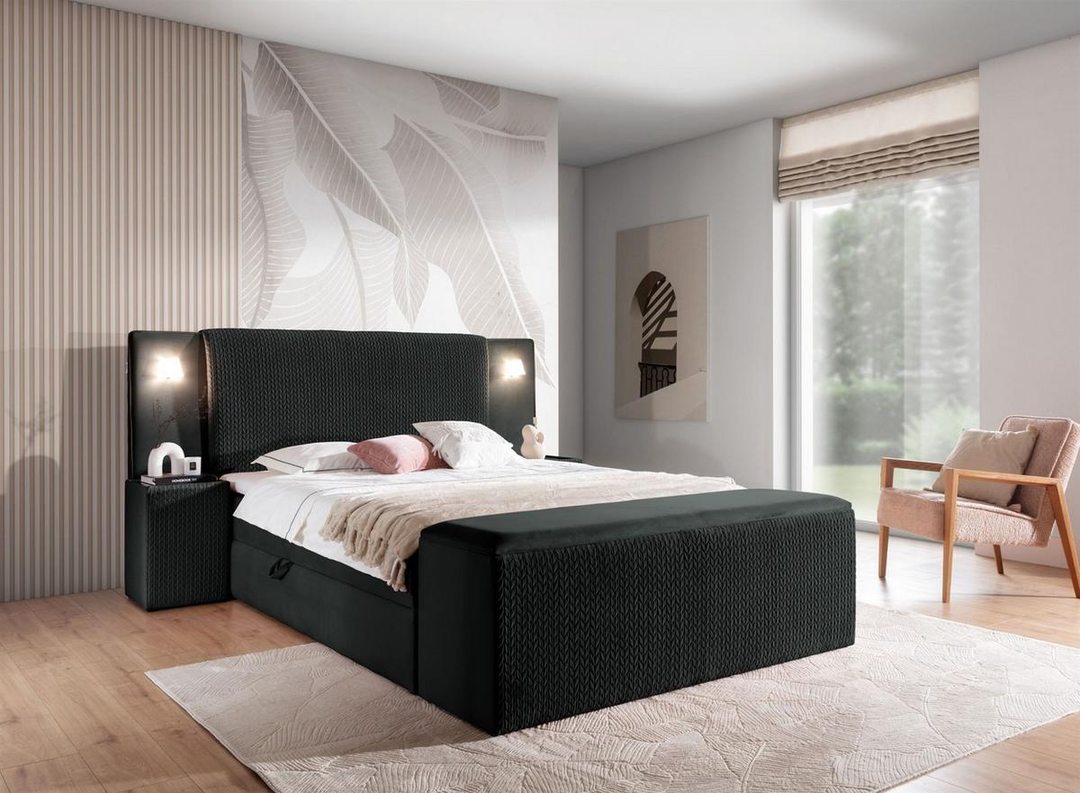 BOXBETT Marten überlänge Set.1 - Schwarz, Holzwerkstoff/Textil (140/220cm) - Fun Möbel