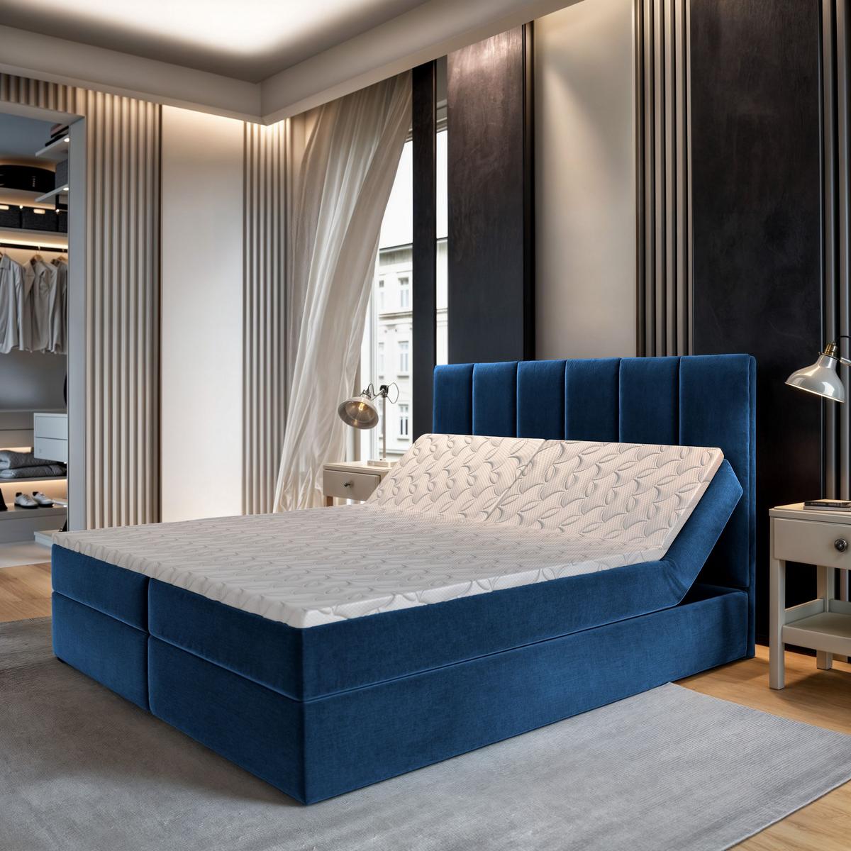 BOXBETT BARINO 140x200 cm mit Matratze und Topper - Blau - Blau, Holz (140/200cm) - MASSENO
