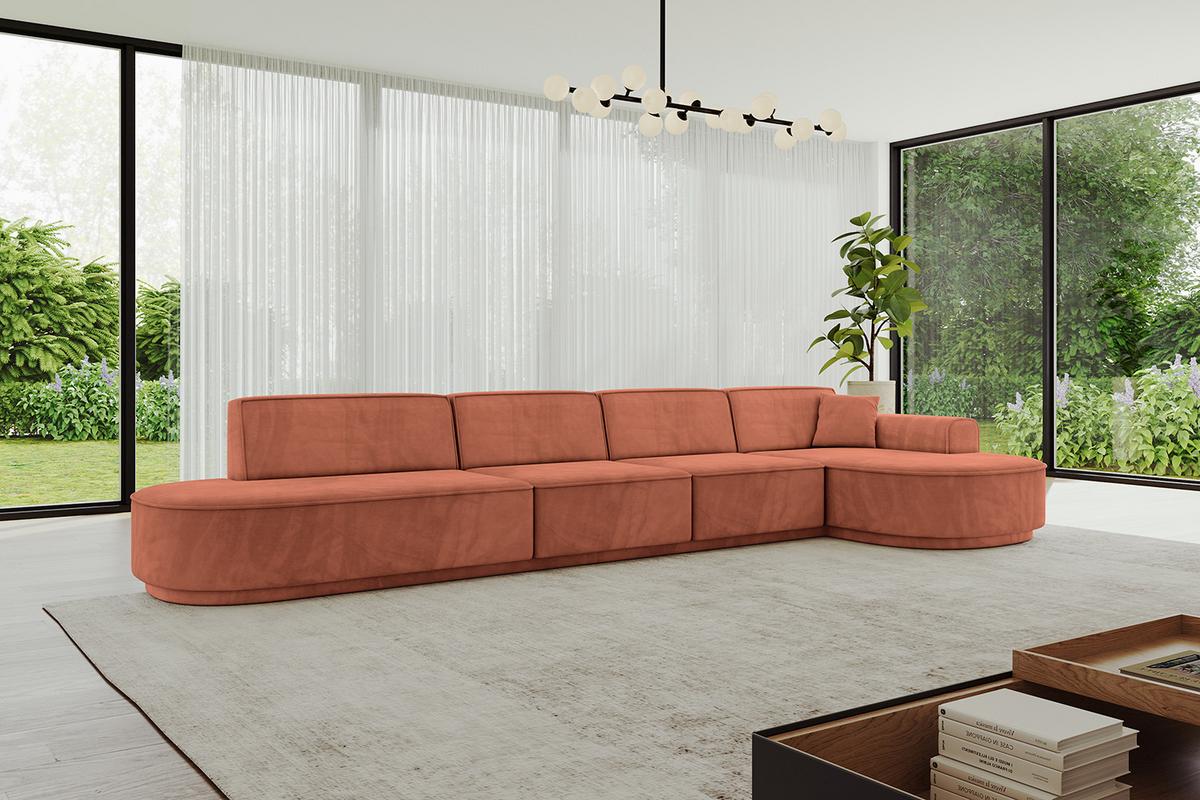 ECKSOFA Ottomane Rechts MARI-L3-v3 - 413x171x83 cm Koralle Velours - Koralle/Schwarz, Holzwerkstoff/Kunststoff (171/413cm) - ALTDECOR