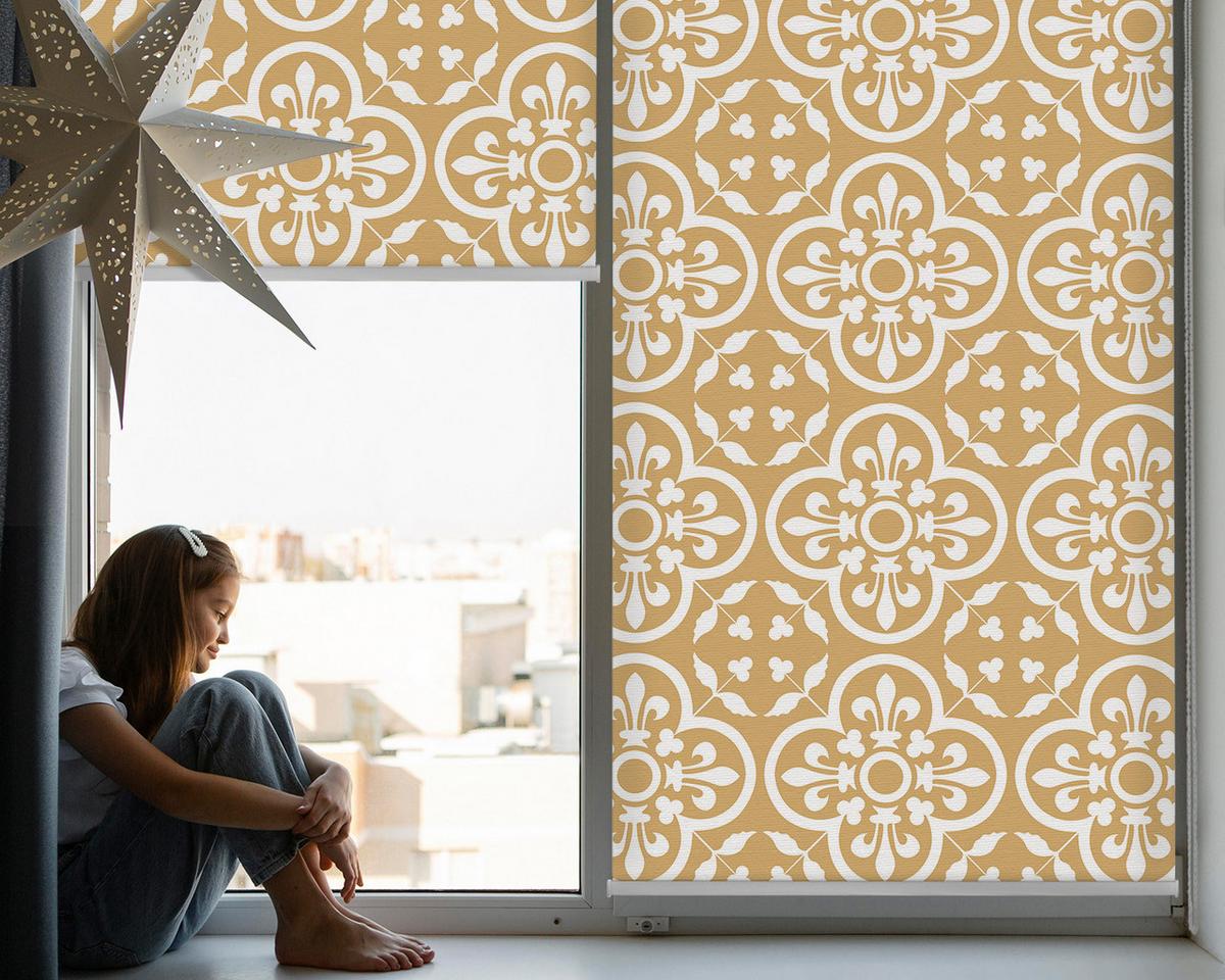 INNENROLLO - Fensterrollo - Rollo - 90x140 cm - Portugiesische Fliesen mit Volksmuster - Gelb, Kunststoff (90/140/0.5cm) - TULUP