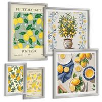 BILDER SET 5er Set - 50x50 cm & 20x30 cm & 40x60 cm Silberner Rahmen - Zitronenbäume in der Sonne - Silberfarben, Kunststoff (40/60cm) - TULUP