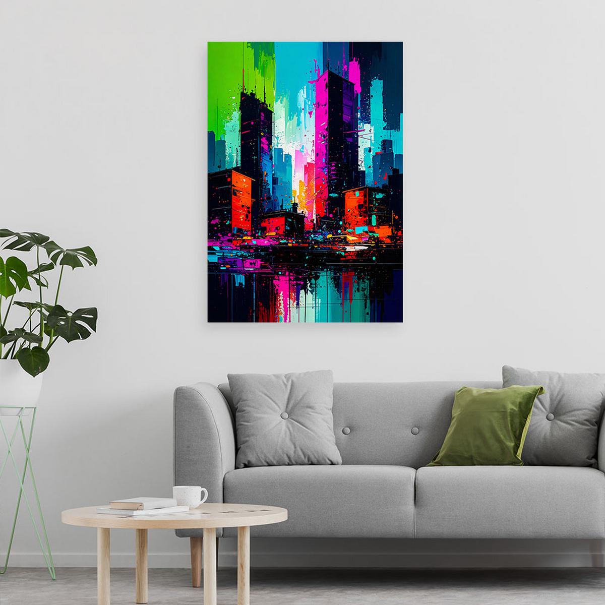 LEINWANDBILD Bunte Stadt Abstrakt 80x120cm - Multicolor, Textil (80/120cm) - Feeby