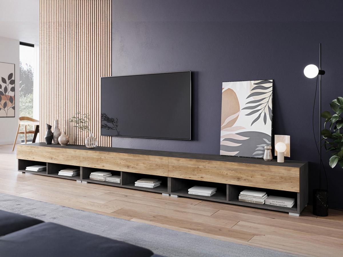 TV-LOWBOARD A300 mit weißer LED Beleuchtung - Braun/Grau, Holzwerkstoff (300/32/33cm) - MIRJAN24