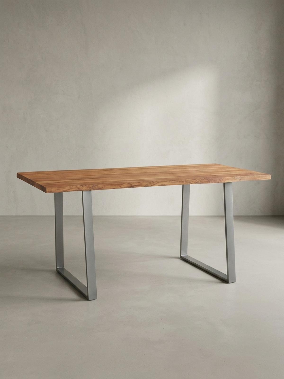 SCHREIBTISCH Massivholz Baumkante Chromgestell Handarbeit TARN, Goldbraun-Chrom 140x80x76 cm - Chromfarben/Braun, Holz/Metall (80/140/76cm) - KADIMA DESIGN