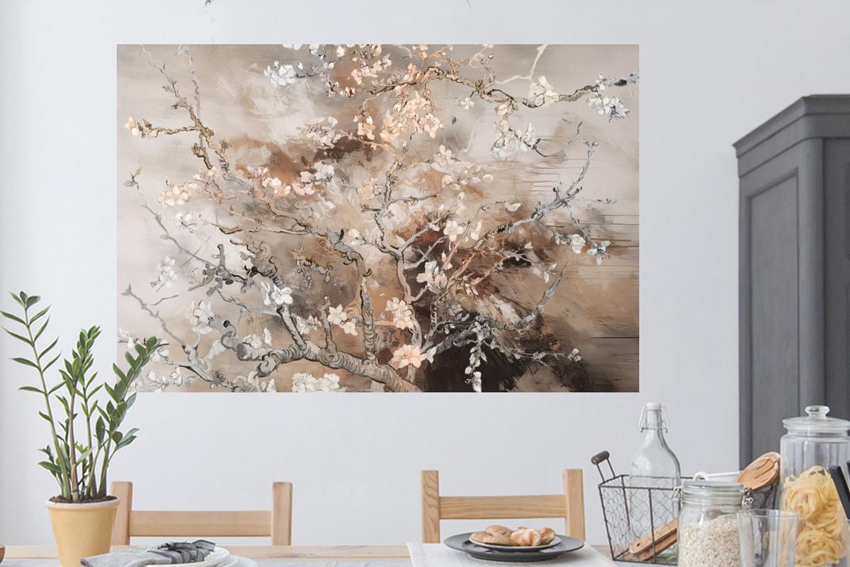 WANDTATTOO Mandelblüte - Kunst - Van Gogh - Beige - Abstrakt Wandsticker 120x80 cm - Braun, Kunststoff (120/80cm) - MuchoWow