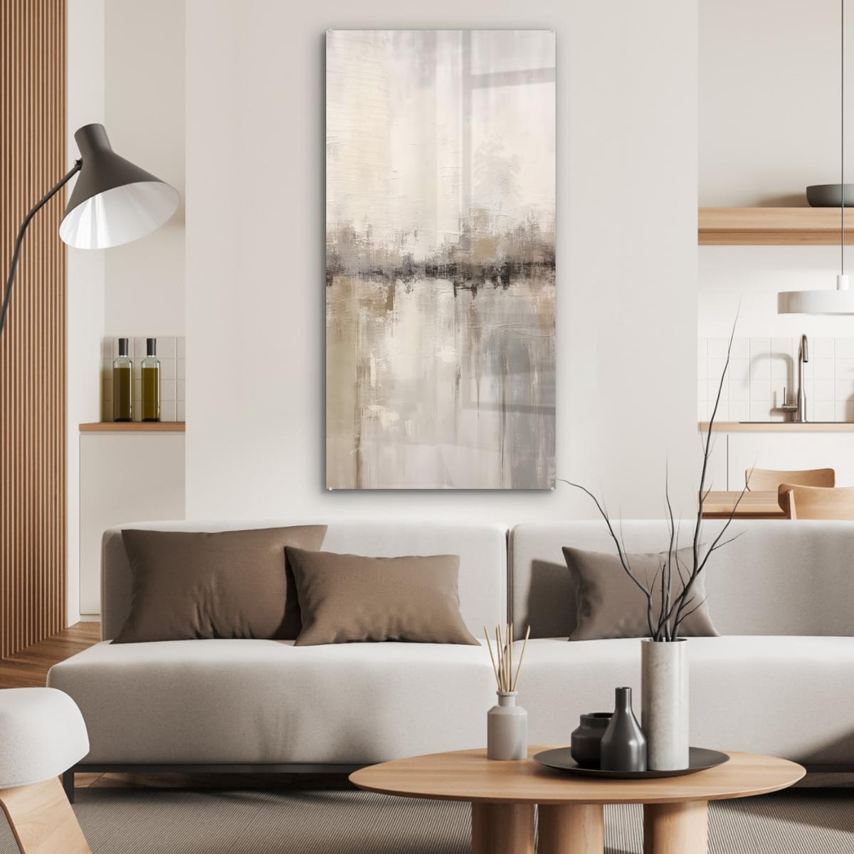 ACRYLGLASBILD Moderne Kunst - Abstrakt - Beige 60x120 cm - Beige, Glas (60/120cm) - MuchoWow