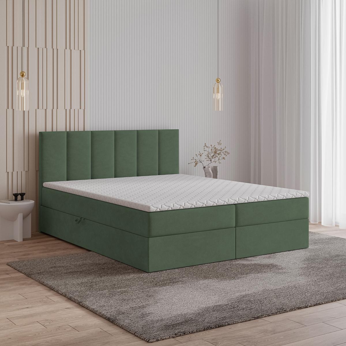 BOXBETT MERIL 160x200 cm mit Matratze und Topper - Grün - Grün, Holz (160/200cm) - MASSENO
