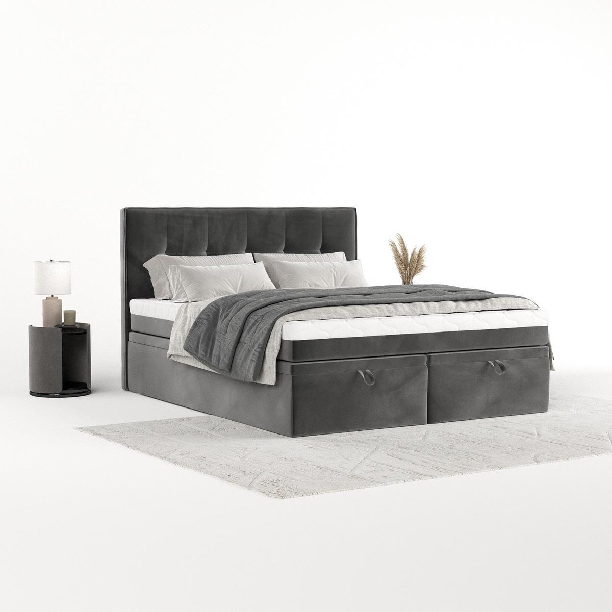 BOXBETT Arivo 140/200 cm Grau im Kronos Stoff - Schwarz/Grau, Holz/Holzwerkstoff (140/200cm) - AltaBeds