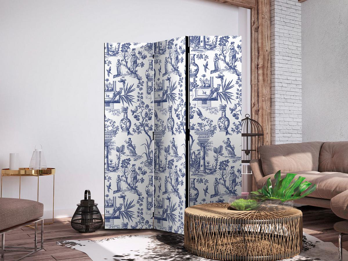 PARAVENT Einseitig Bedruckter 3-tlg 135x172 cm Skulpturen Pflanzen Blumen - Blau, Holz/Textil (135/172/3cm) - Muralo