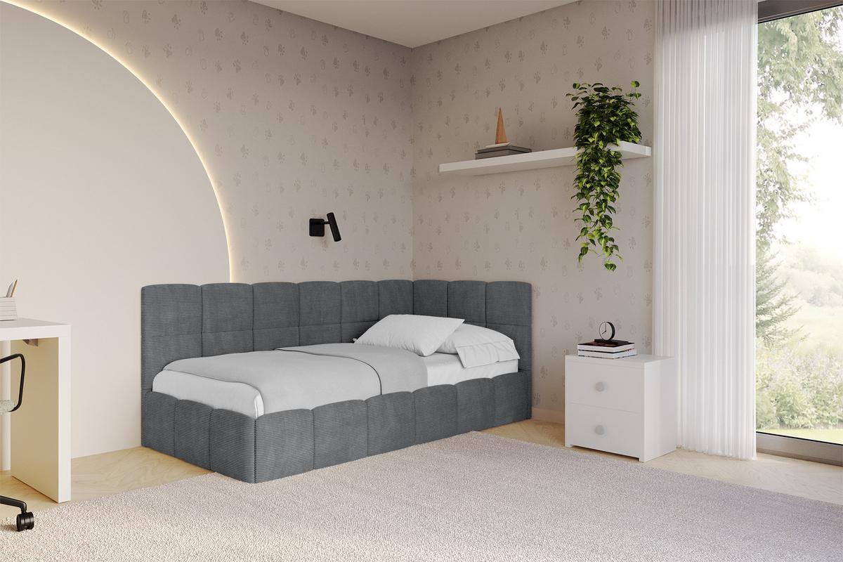 EINZELBETT Jugendbett mit Bettkasten Links, ohne Matratze - LIVY 100x200 Dunkelgrau - Graphitfarben, Holzwerkstoff/Textil (100/200cm) - ALTDECOR