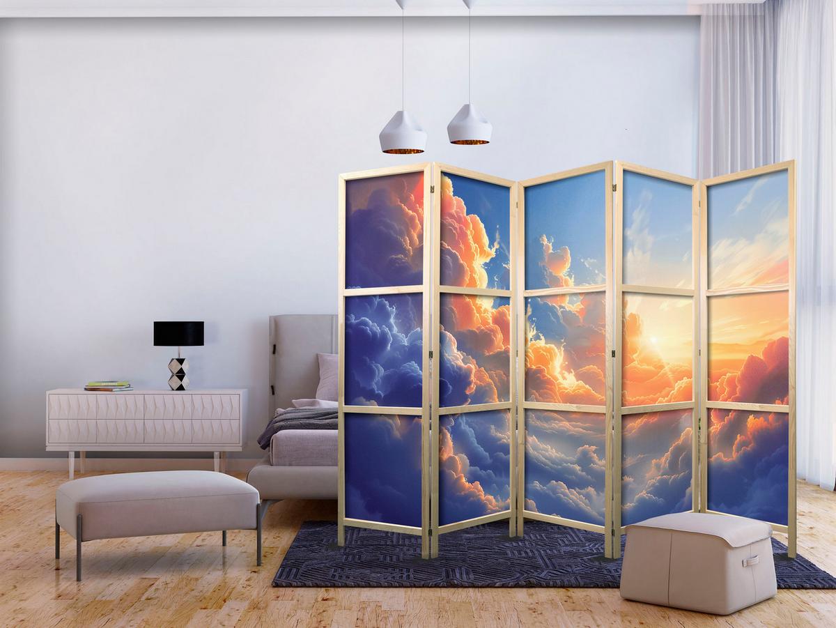 PARAVENT Japanischer 5-tlg 225x172 cm Bunte Wolken - Multicolor, Holz/Textil (225/172/3cm) - Muralo