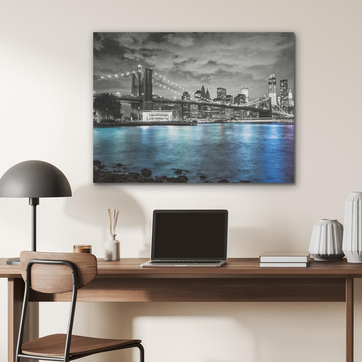 AKUSTIKBILD New York - Skyline - Stadt - Blau Gemälde 80x60 cm - Blaugrau, Kunststoff (80/60/0.9cm) - MuchoWow