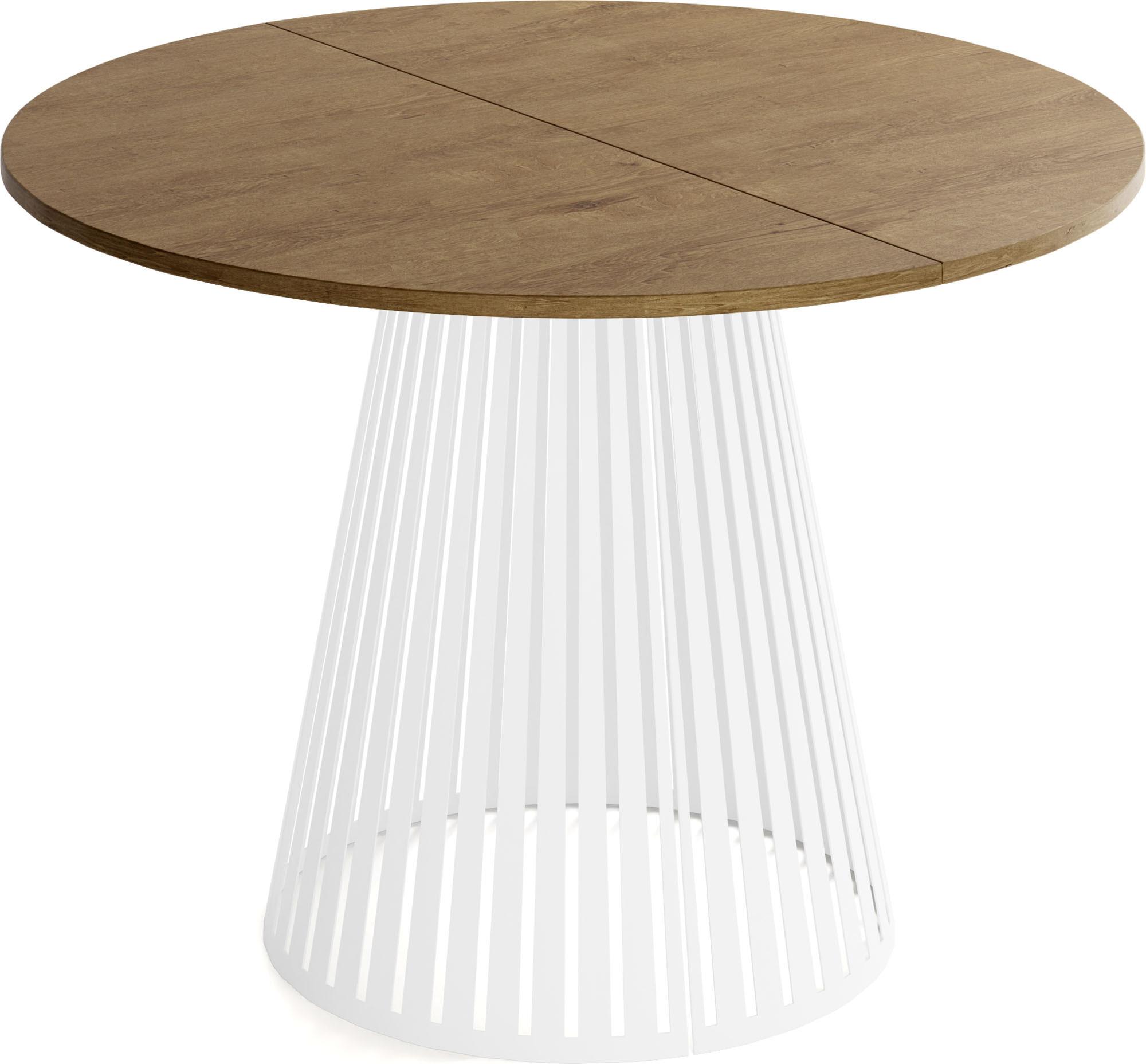 ESSTISCH Naro rund ausziehbar mit Weißem Lamellen-Metallgestell, Braun 120-200/120/76 cm - Alteiche/Weiß, Holzwerkstoff/Metall (120/196/76cm) - WFL GROUP