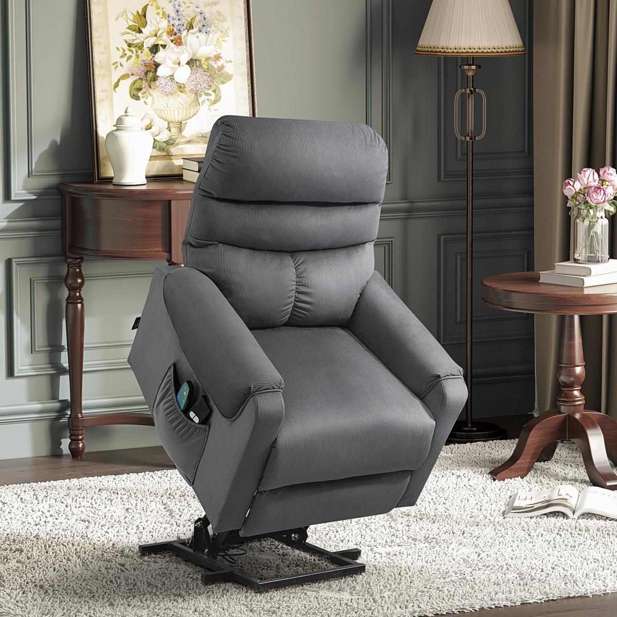 FERNSEHSESSEL Sessel mit Aufstehhilfe mit Massagefunktion Heizung Dunkelgrau - Dunkelgrau/Schwarz, Textil/Metall (93/110/83cm) - HOMCOM