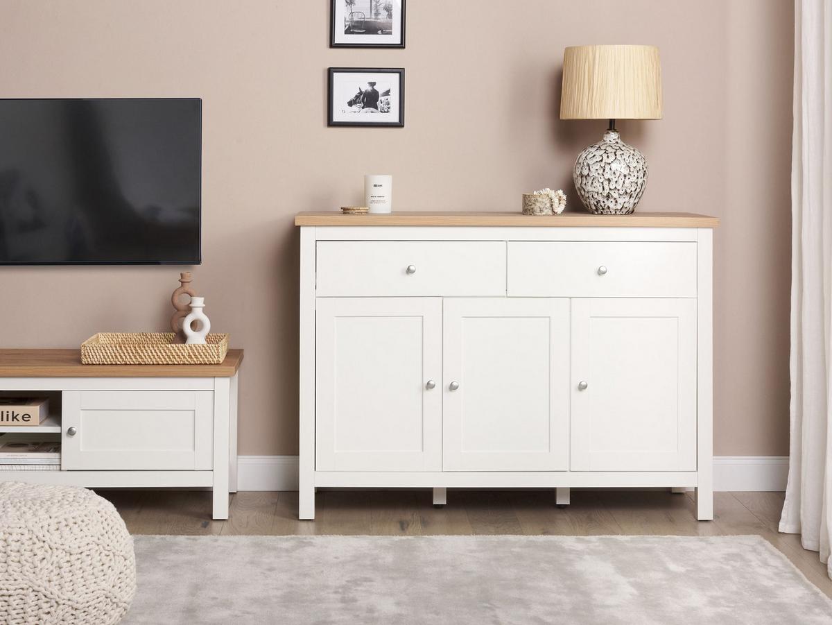 SIDEBOARD mit 3 Türen Cremeweiß Atoca - Creme, Holzwerkstoff (113/81/39cm) - Beliani