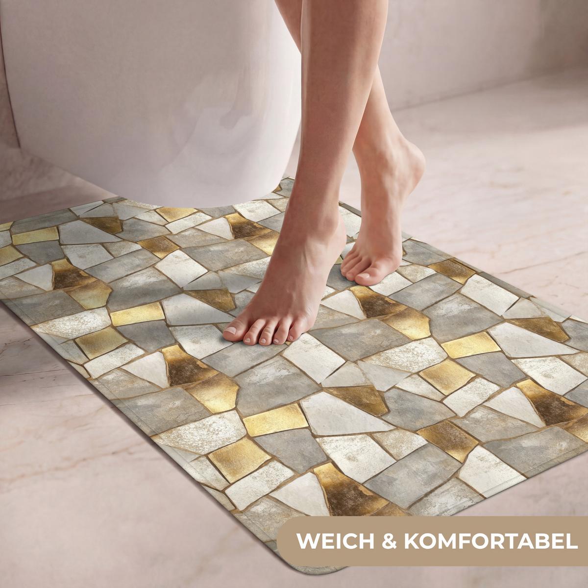 WC-VORLEGER Mosaik - Marmor - Gold Toilettenvorleger 60x90 cm - Champagner, Textil (60/1cm) - OnlyWow