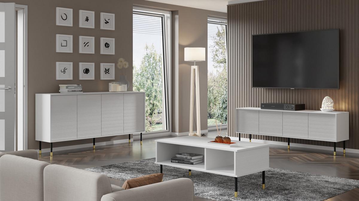 COUCHTISCH Weiß, Gold 110/45/55 - Weiß, Holzwerkstoff (55/110/45cm) - RAUMHIRSCH FURNITURE