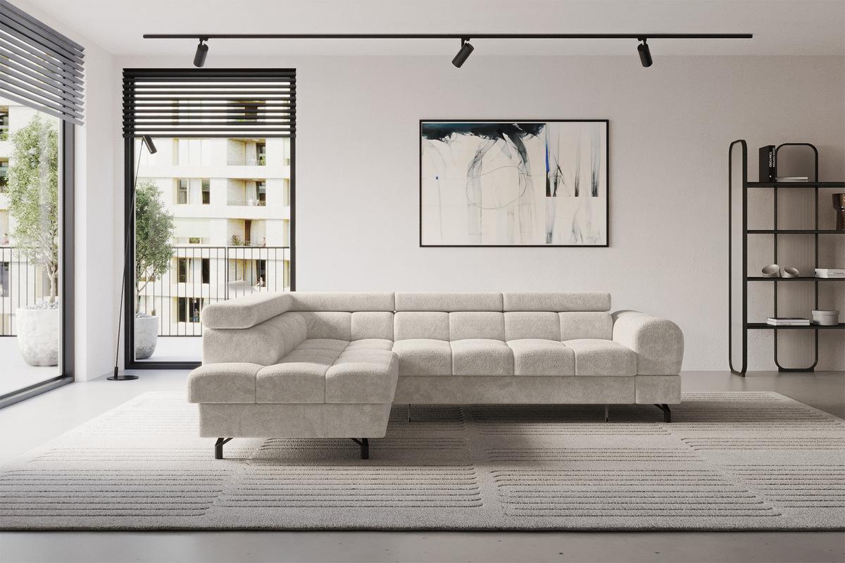 ECKSOFA mit Schlaffunktion Ottomane Links LUMA-L 272x203x70 Beige Velours - Beige/Schwarz, Holzwerkstoff/Kunststoff (272/203cm) - ALTDECOR