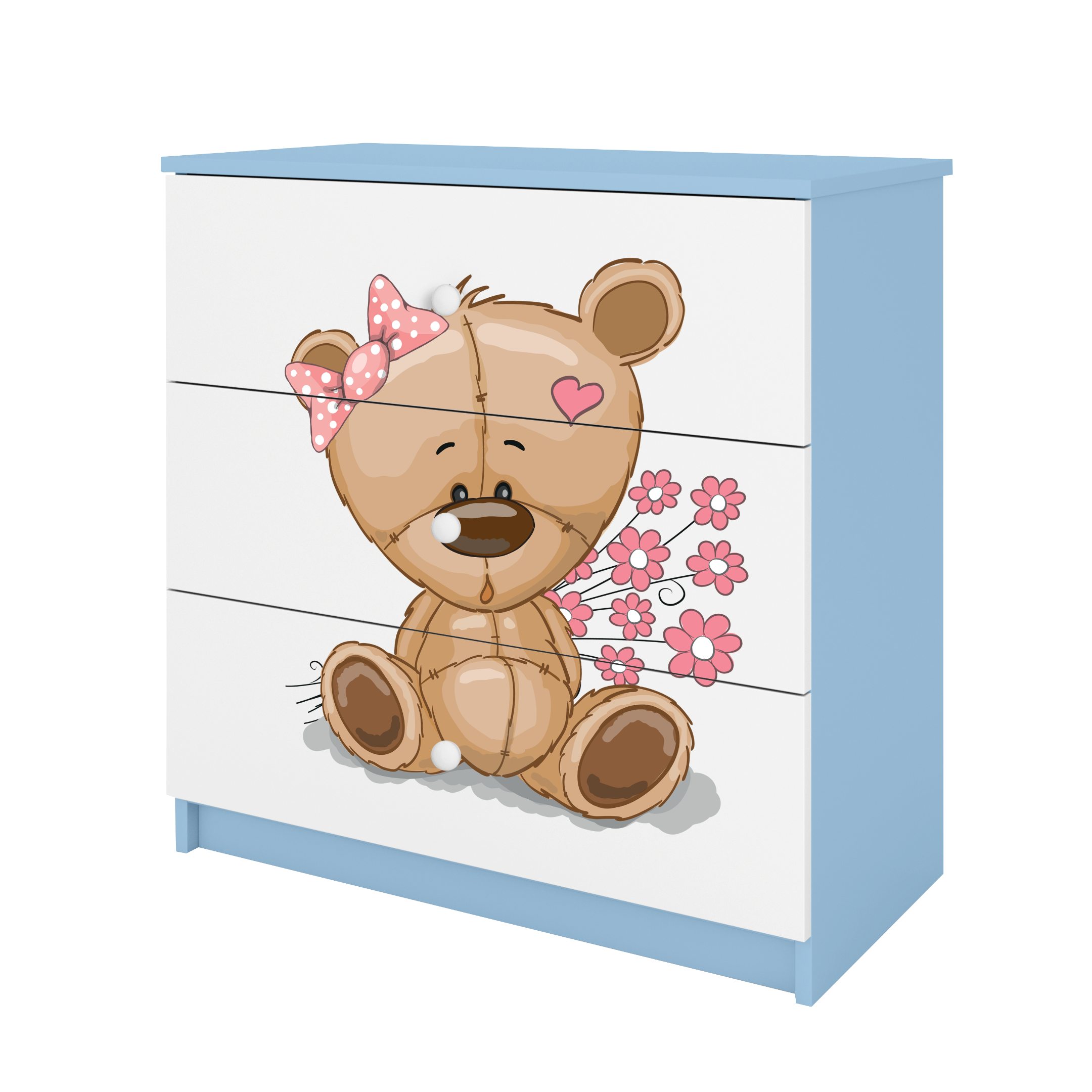 KOMMODE Babydreams Teddybär Blumen 81/81/41 - Blau, Holzwerkstoff (81/81/41cm) - RAUMHIRSCH FURNITURE