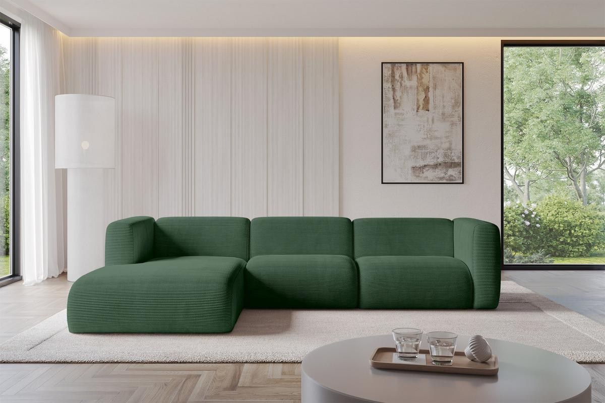 ECKSOFA Ottomane Links MIRA-L2 318x179x89 Grün Cord - Salbeigrün/Schwarz, Holzwerkstoff/Kunststoff (318/179cm) - ALTDECOR
