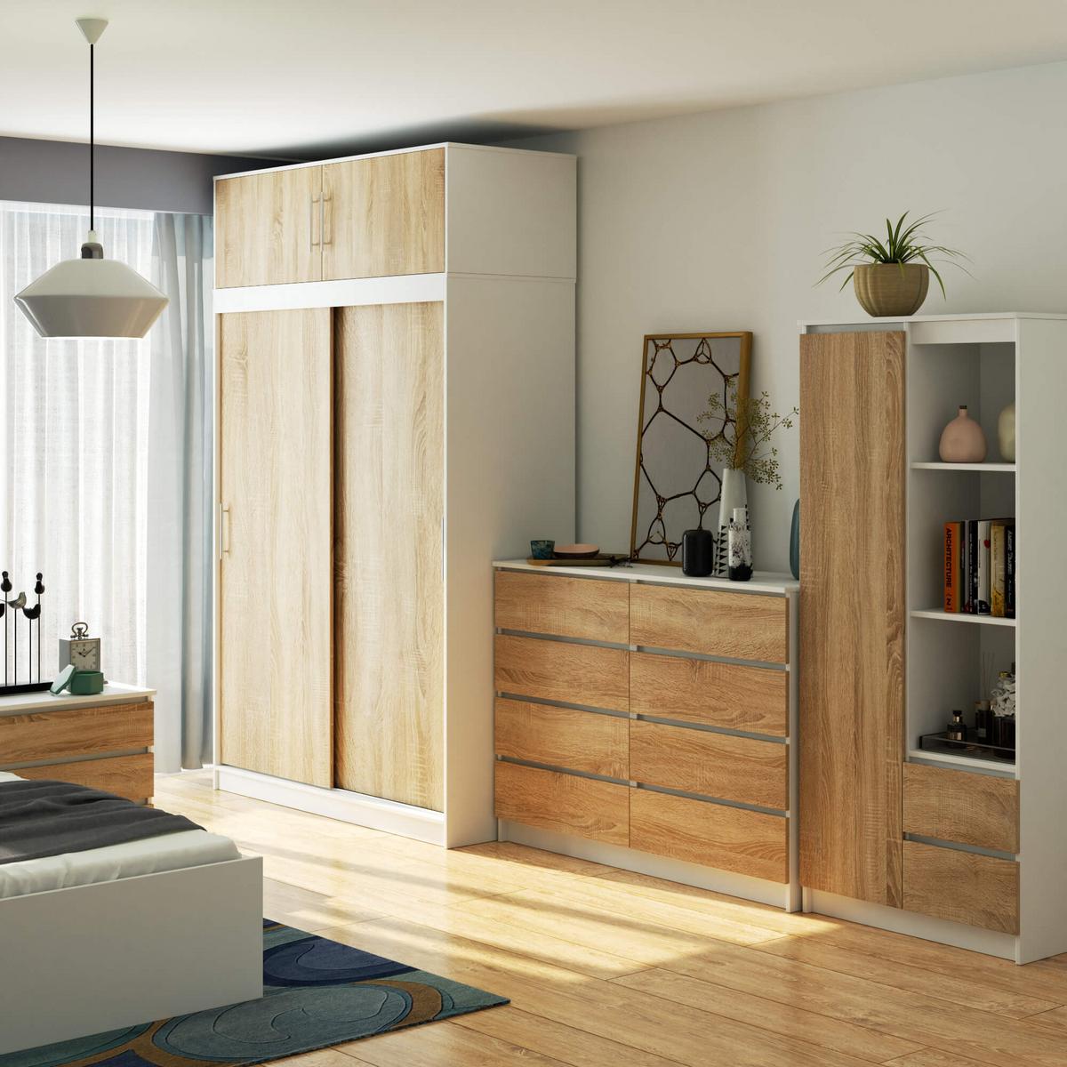 KLEIDERSCHRANK Weiß, Eiche Sonoma 245/150/60 - Weiß, Holzwerkstoff (150/245/60cm) - RAUMHIRSCH FURNITURE