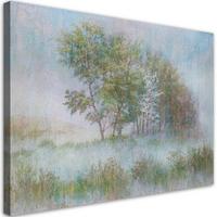 WANDBILD bäume auf einer nebligen wiese - Grün, Textil (60/40cm) - Feeby