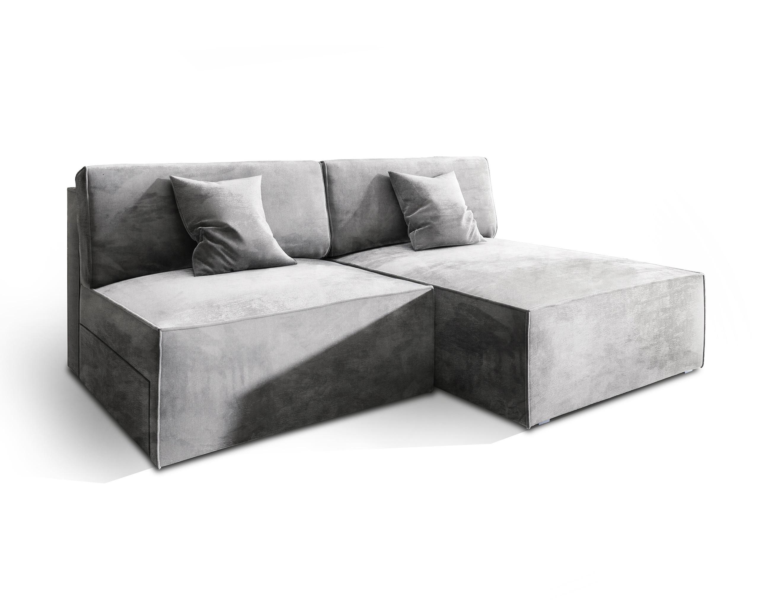 ECKSOFA FIORO M Hellgrau Velours-Stoff mit Schlaffunktion - Hellgrau/Grau, Holz/Kunststoff (204/148cm) - MASSENO