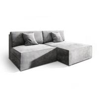ECKSOFA FIORO M Hellgrau Velours-Stoff mit Schlaffunktion - Hellgrau/Grau, Holz/Kunststoff (204/148cm) - MASSENO