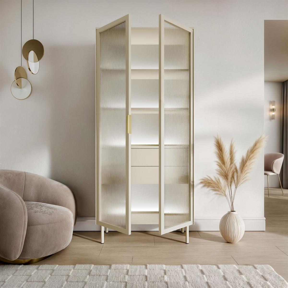VITRINE LINEA mit LED-Beleuchtung Kaschmir - Kaschmir, Holzwerkstoff (82/195/39cm) - Lookway