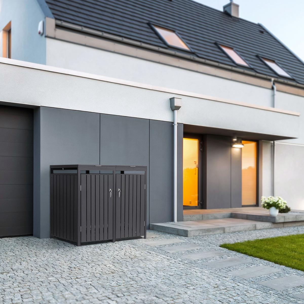 MÜLLTONNENBOX 4er Anthrazit - Anthrazit, Metall (264/120/80cm) - ML-DESIGN