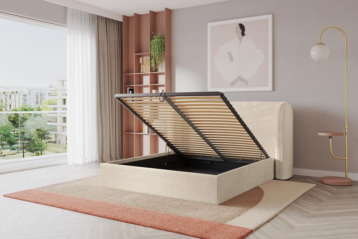 POLSTERBETT mit Bettkasten und Lattenrost, Bett mit Matratze H3/H4 - ESTI 140x200 Beige - Kaschmir, Holzwerkstoff/Textil (140/200cm) - ALTDECOR