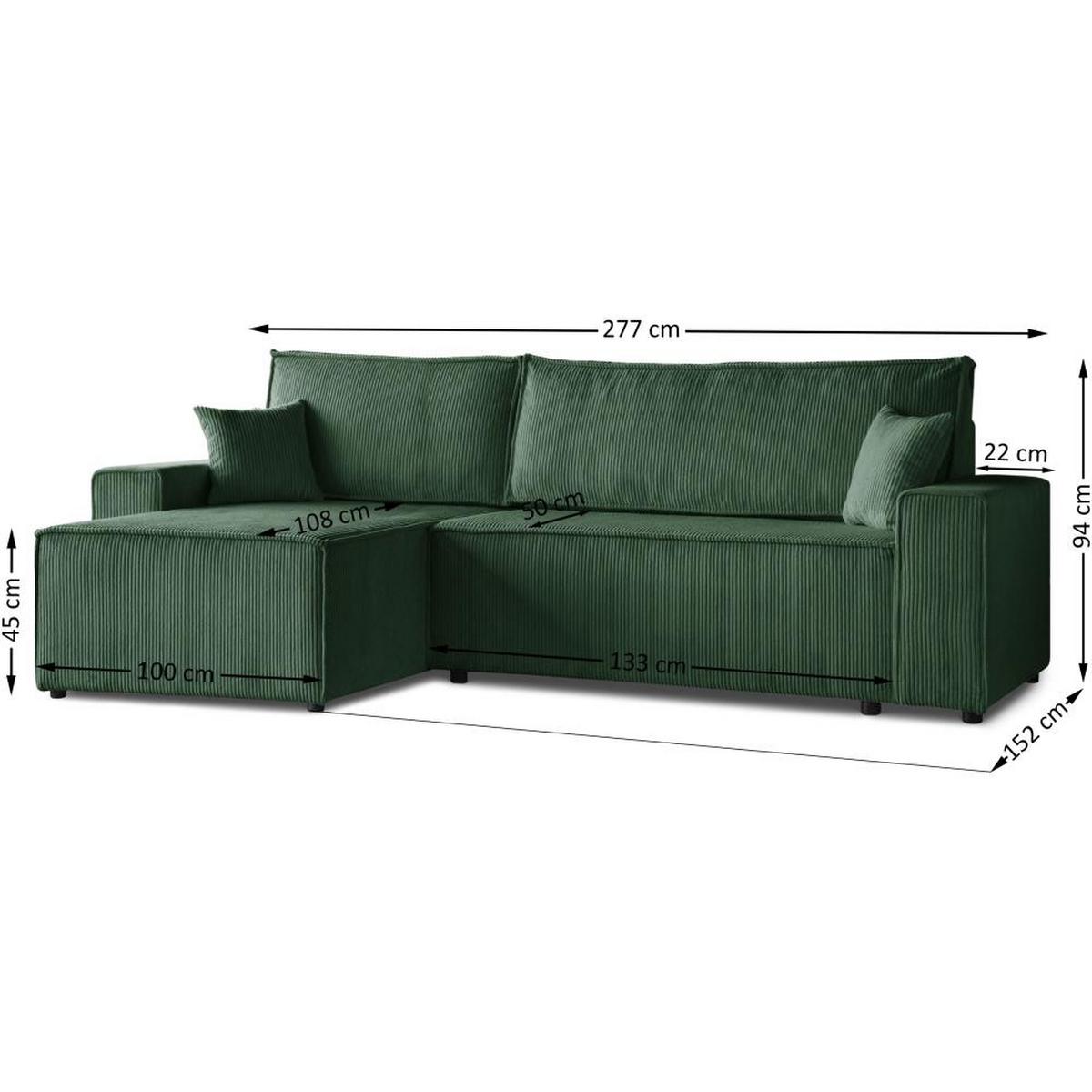 ECKSCHLAFSOFA mit Schlaffunktion Hektor, 277 cm, Ottomane 100 cm, dunkelgrün - Dunkelgrün/Schwarz, Kunststoff/Textil (277/152cm) - Beautysofa