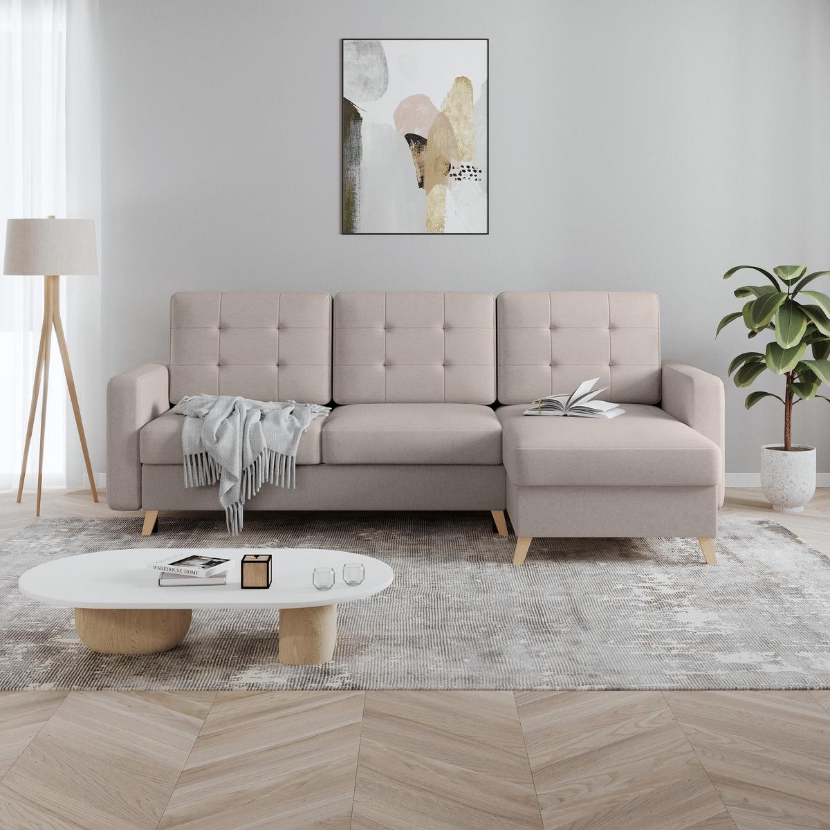 ECKSCHLAFSOFA Vinci mit universelle Ottomane, Cappuccino - Buchefarben/Cappuccino, Textil (236/151cm) - Beautysofa
