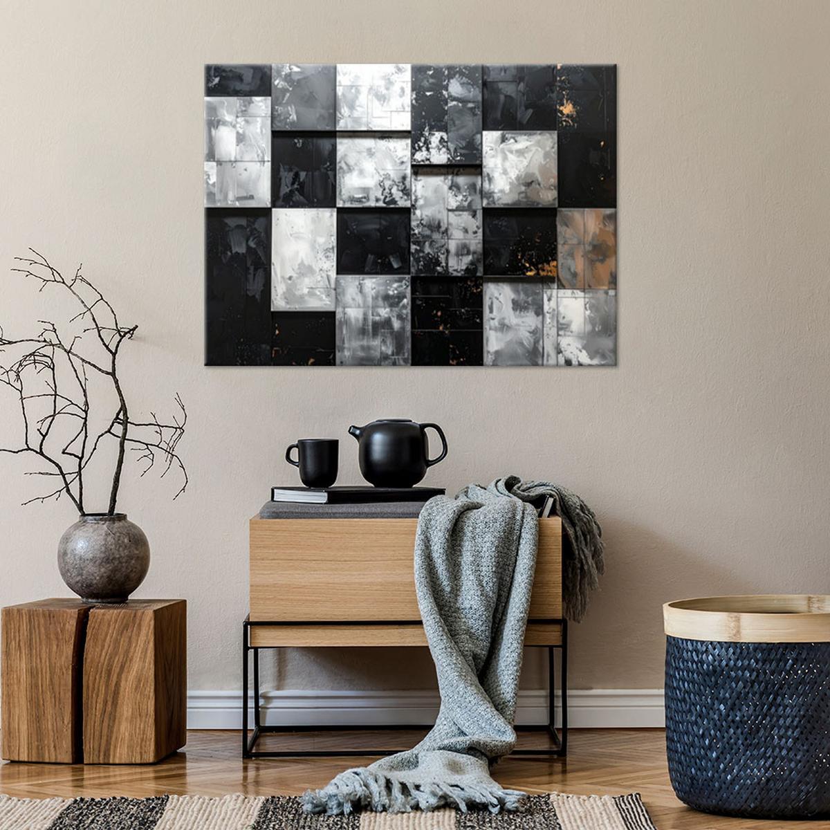 LEINWANDBILDER, Quadrate schwarz und weiß abstrakt - Schwarz, Textil (100/70cm) - Feeby