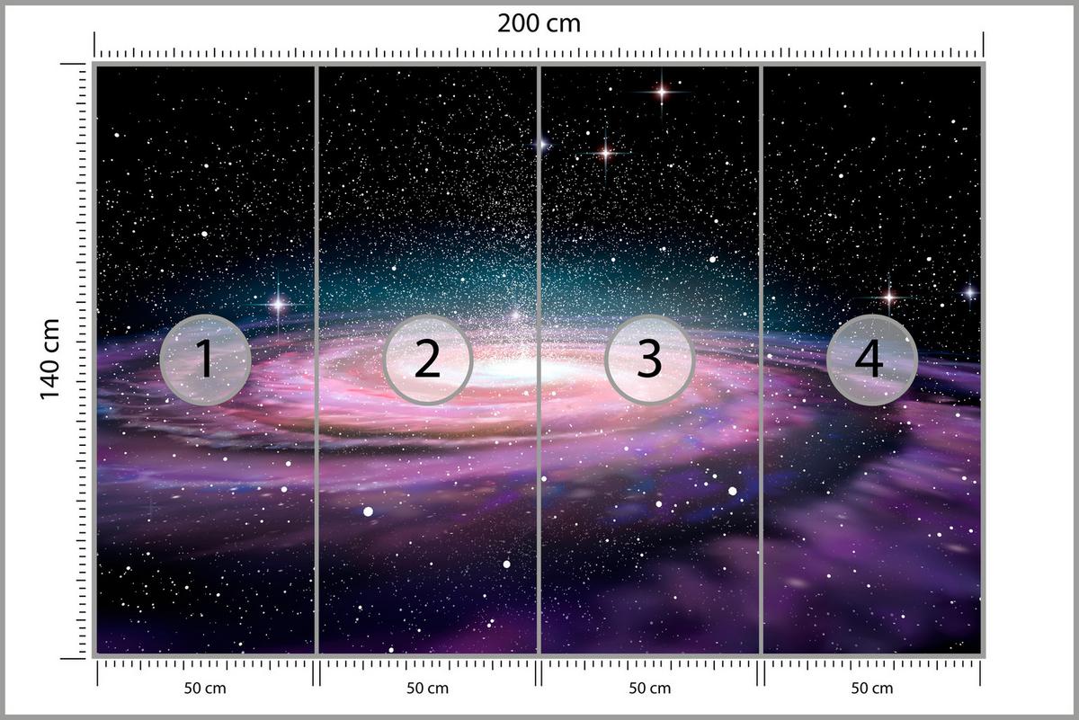 FOTOTAPETE für Jugendzimmer Spirale Sterne Galaxie Kosmos 200x140 - Violett/Schwarz, Papier (200/140cm) - Muralo