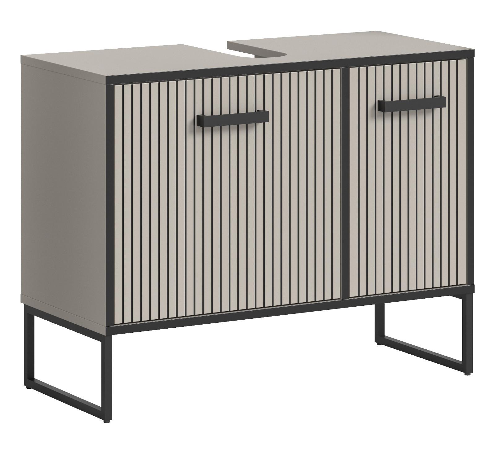 WASCHBECKENUNTERSCHRANK schwarz, sand 80 cm mit Soft-Close - Sandfarben/Schwarz, Holzwerkstoff/Metall (80/63/36cm) - Inn.Furn