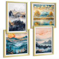 BILDER SET 4er Set - 50x50 cm & 40x60 cm Goldrahmen - Gemalte Abstraktionen der Natur - Goldfarben, Kunststoff (50/50cm) - TULUP