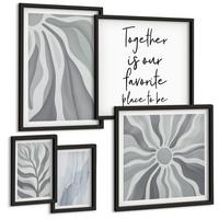 BILDER SET 5er Set - 50x50 cm & 20x30 cm & 40x60 cm Schwarzer Rahmen - Illustrationen mit floralen Pastellmustern - Schwarz, Kunststoff (40/60cm) - TULUP