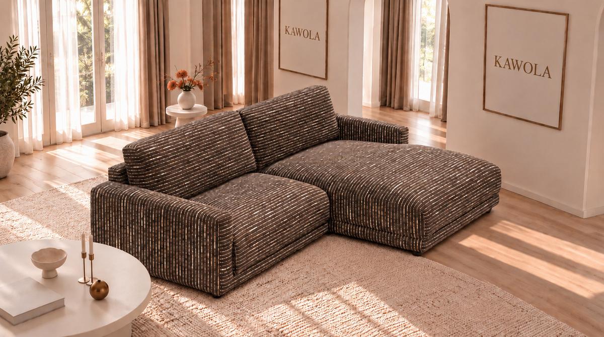 ECKSOFA MARLIN Braun Flachgewebe - Schwarz/Braun, Kunststoff/Textil (262/168cm) - KAWOLA
