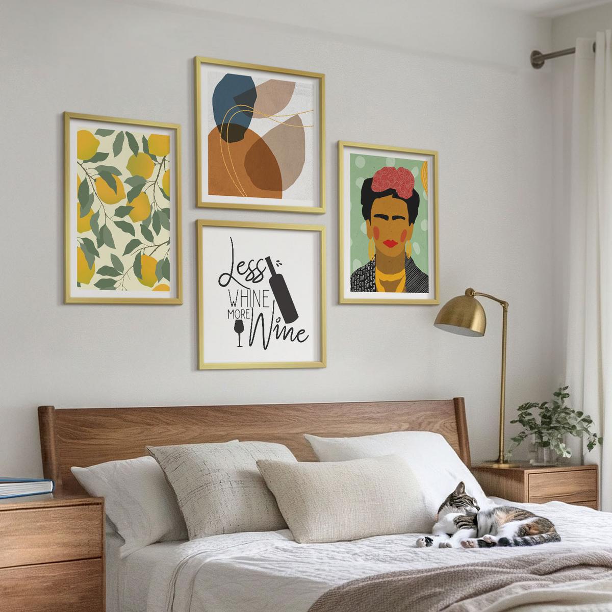 BILDER SET 4er Set - 50x50 cm & 40x60 cm Goldrahmen - Zitronenweinporträt von Frida - Goldfarben, Kunststoff (50/50cm) - TULUP