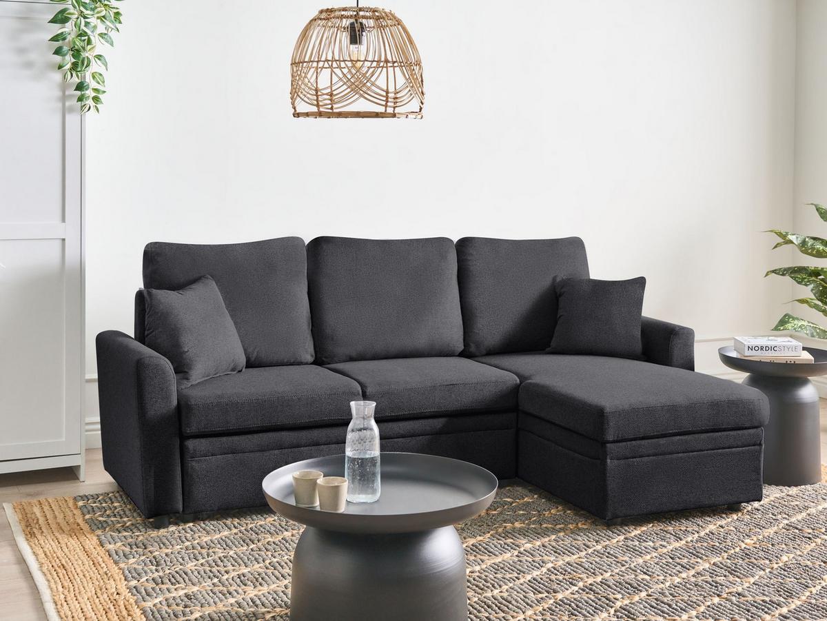 ECKSCHLAFSOFA 3-Sitzer Kunstleinen Schwarz linksseitig Nassjo - Schwarz, Textil (210/131cm) - Beliani