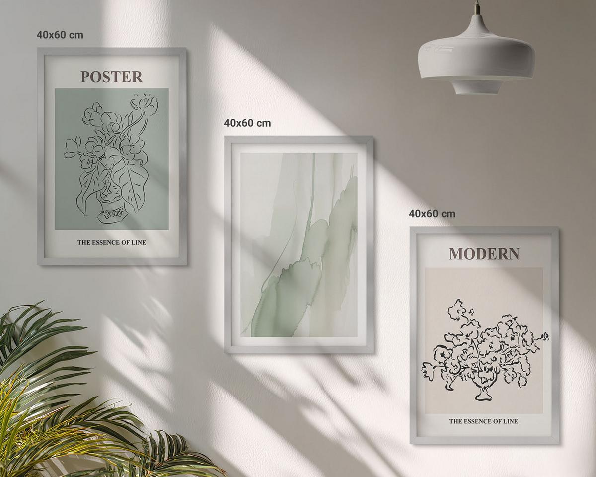 BILDER SET 3er Set - 40x60 cm Silberner Rahmen - Blumen in einer modernen Vase - Silberfarben, Kunststoff (40/60cm) - TULUP