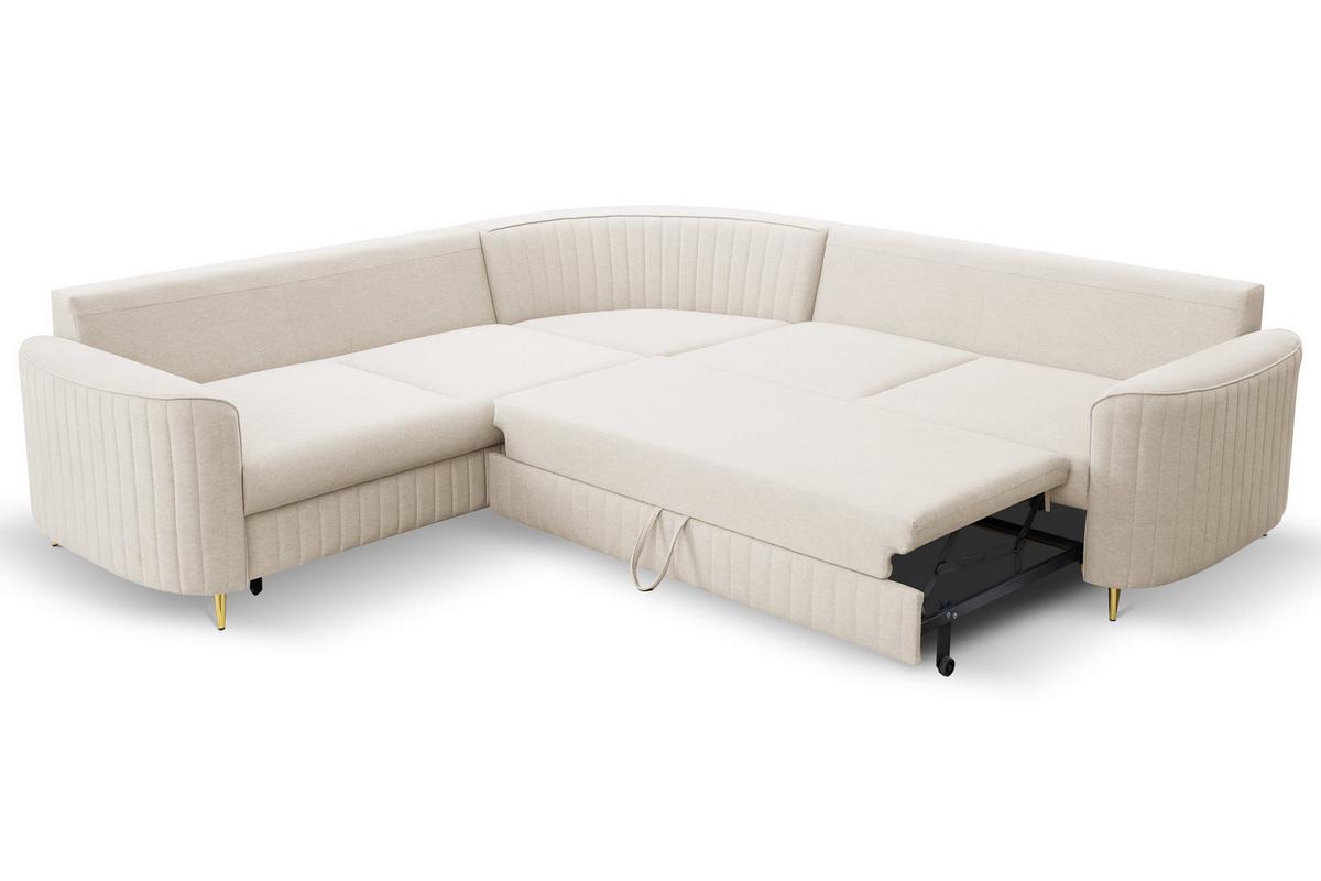 ECKSOFA VELA R-S Beige Velours-Stoff mit Schlaffunktion - Beige, Holz (251/251cm) - MASSENO