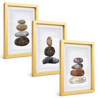 BILDER SET 3er Set - 20x30 cm Goldrahmen - Minimalistische Boho-Steine - Goldfarben, Kunststoff (20/30cm) - TULUP