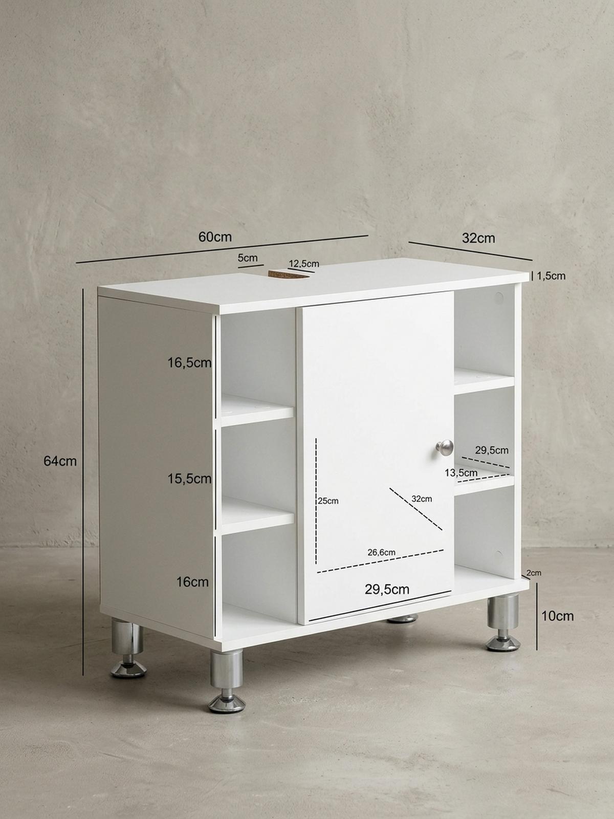 WASCHBECKENUNTERSCHRANK Weiß mit Chromdetails und justierbaren Füßen - Silberfarben/Weiß, Holz/Metall (60/64/32cm) - KADIMA DESIGN