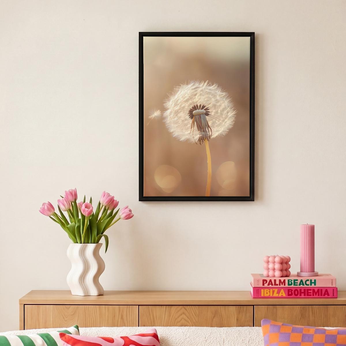 LEINWAND Bilder mit Rahmen - Löwenzahn - Beige - Natur - Blume - 20x30 - Hellbraun, Textil (20/30cm) - MuchoWow