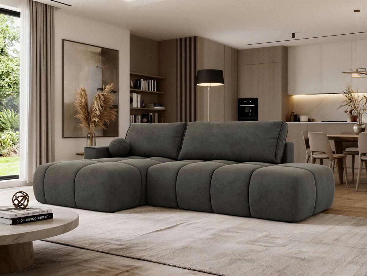 ECKSOFA LORAN L Dunkelgrau Velvet - Links - Dunkelgrau/Schwarz, Kunststoff/Textil (170/292cm) - MKS