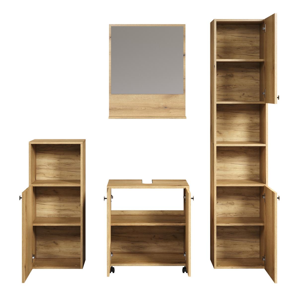 BADMÖBEL-SET Evoke Eiche 4-teilig 160 x 190 cm, Badkombination mit viel Stauraum - Eichefarben/Schwarz, Glas/Holzwerkstoff (160/190/40cm) - Top.Furn