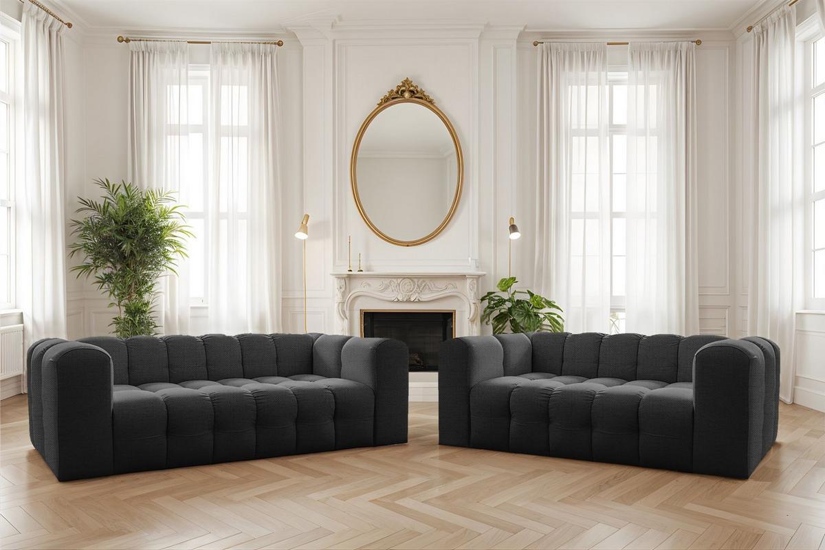 SOFASET Solvie 2-3 In Moly - Anthrazit, Holzwerkstoff/Textil (230/75/106cm) - Fun Möbel